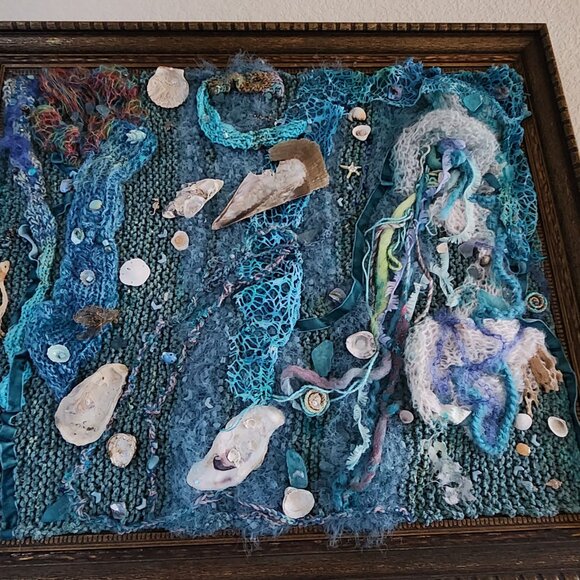 New framed fiber art, ready to hang. Organic elements. 32x12 in.Mixed media art. - Picture 2 of 4